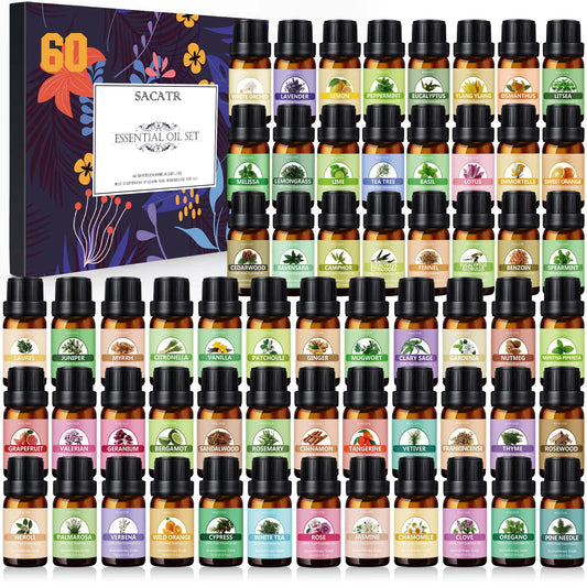 Ultimate Aromatherapy Oils Set - 60 Pure Scents for Home & Spa 10ml