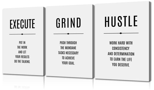 Hustle & Grind Inspirational Canvas Trio (16x24 Inches)