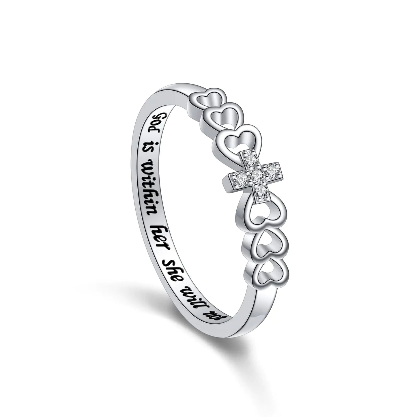 Faithful Heart Sterling Silver Cross Ring