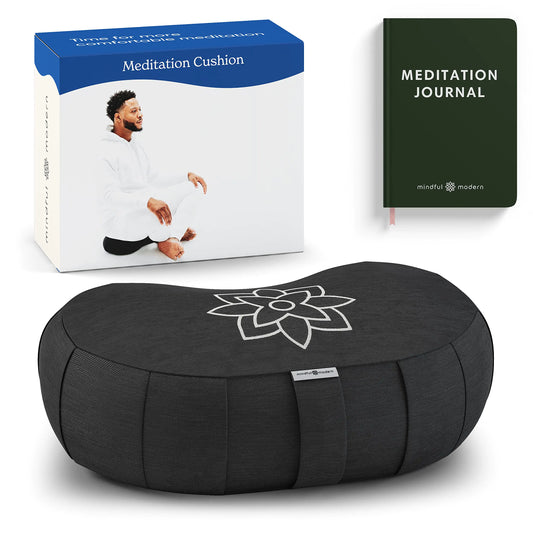 Zen Essence Large Meditation Pillow | Zafu Yoga Cushion | Crescent Buckwheat Bolster with Washable Cover (Minimal Black)