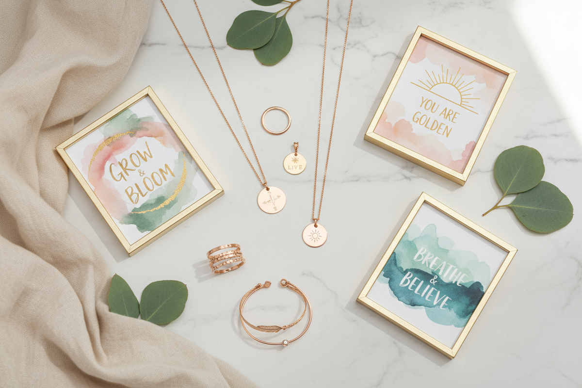 looking for a photo to show inspirational jewelry and artwork for my living your best life brand