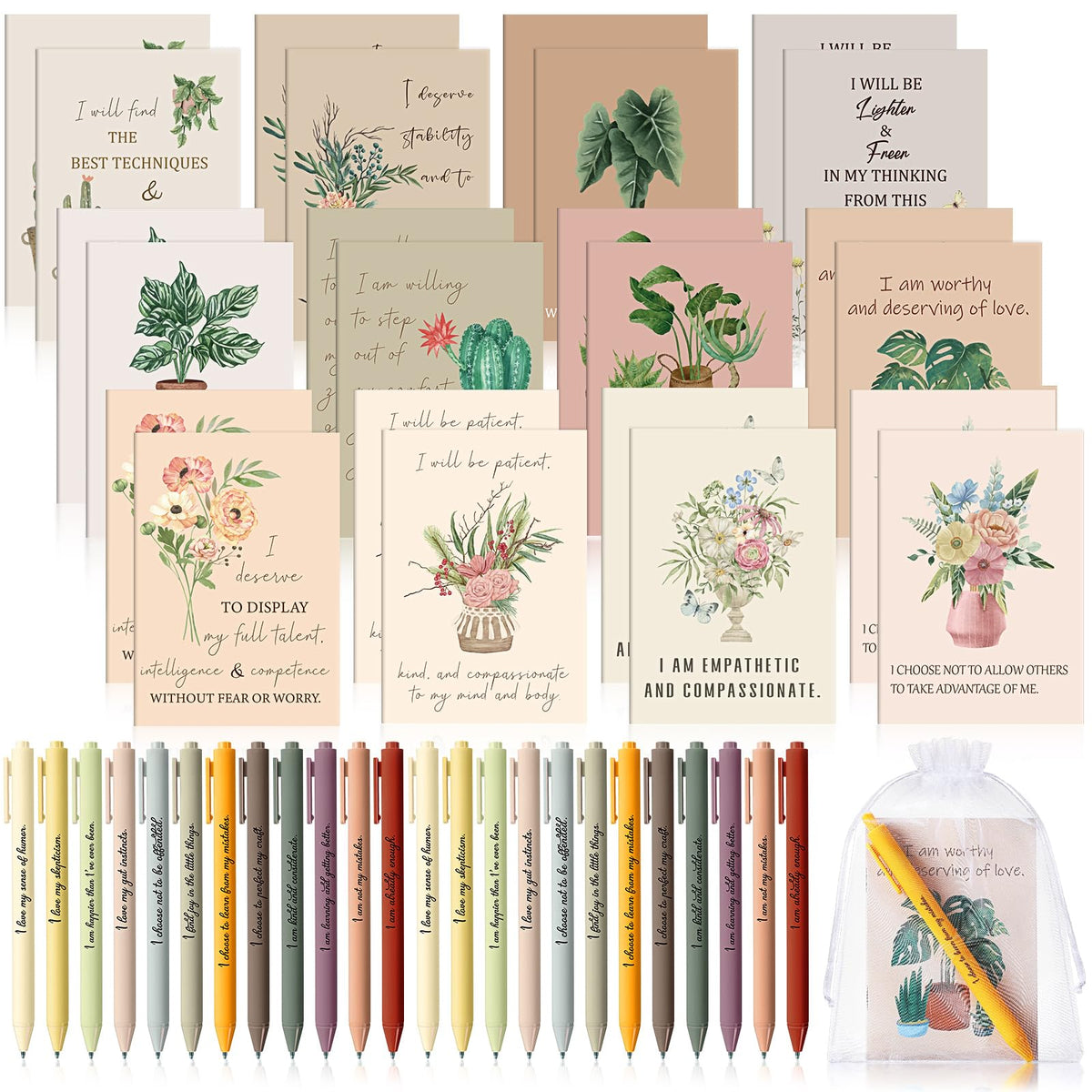BloomyNotes 72-Piece Positivity Set with Pens & Bags