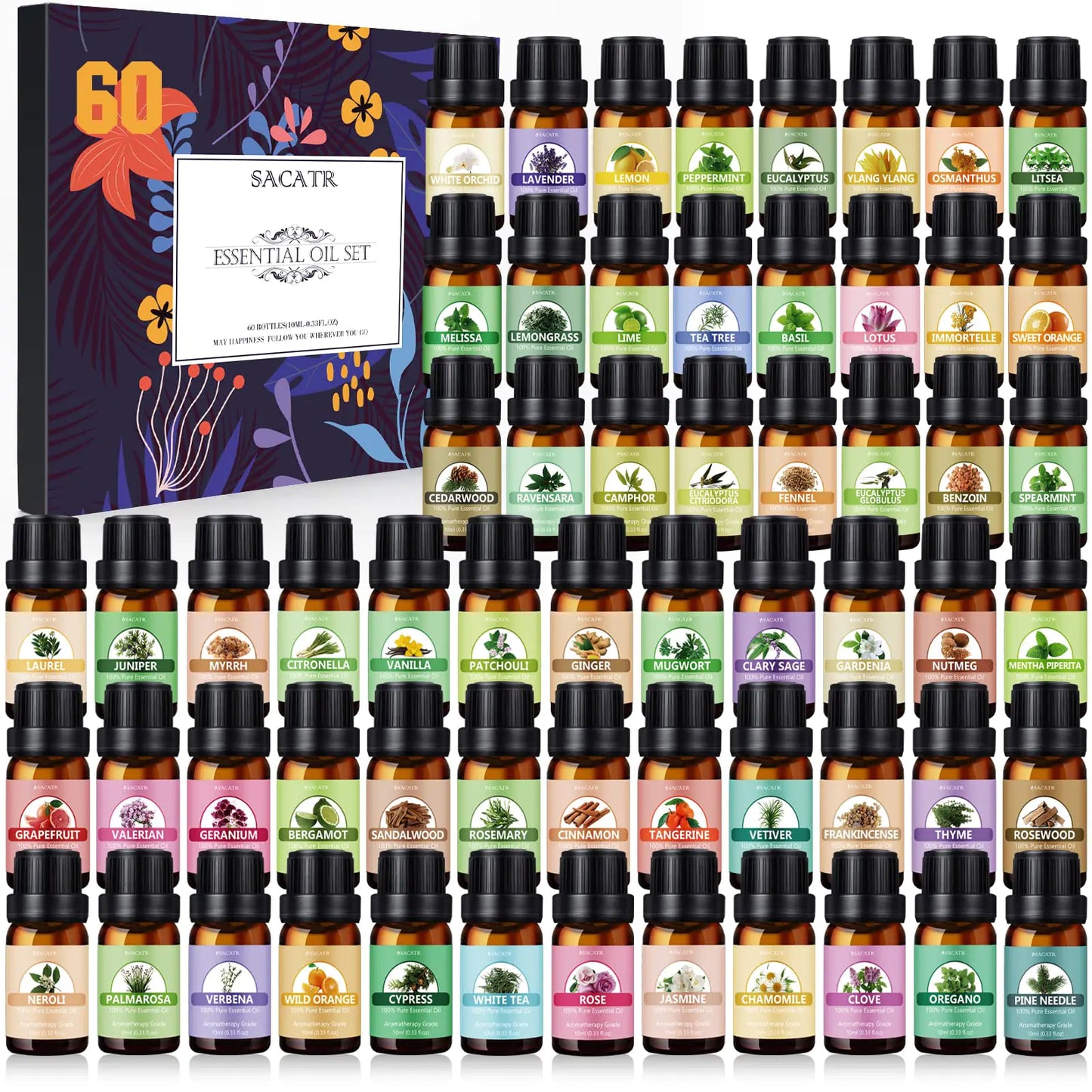 Ultimate Aromatherapy Oils Set - 60 Pure Scents for Home & Spa 10ml