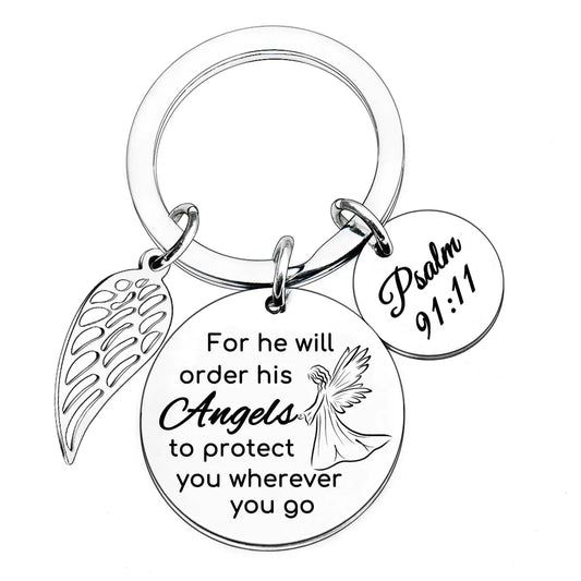 Angelic Protector Bible Verse Keychain