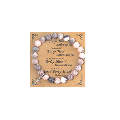 NATURAL BLISS Pink Stone Cross Bracelet with Inspirational Card