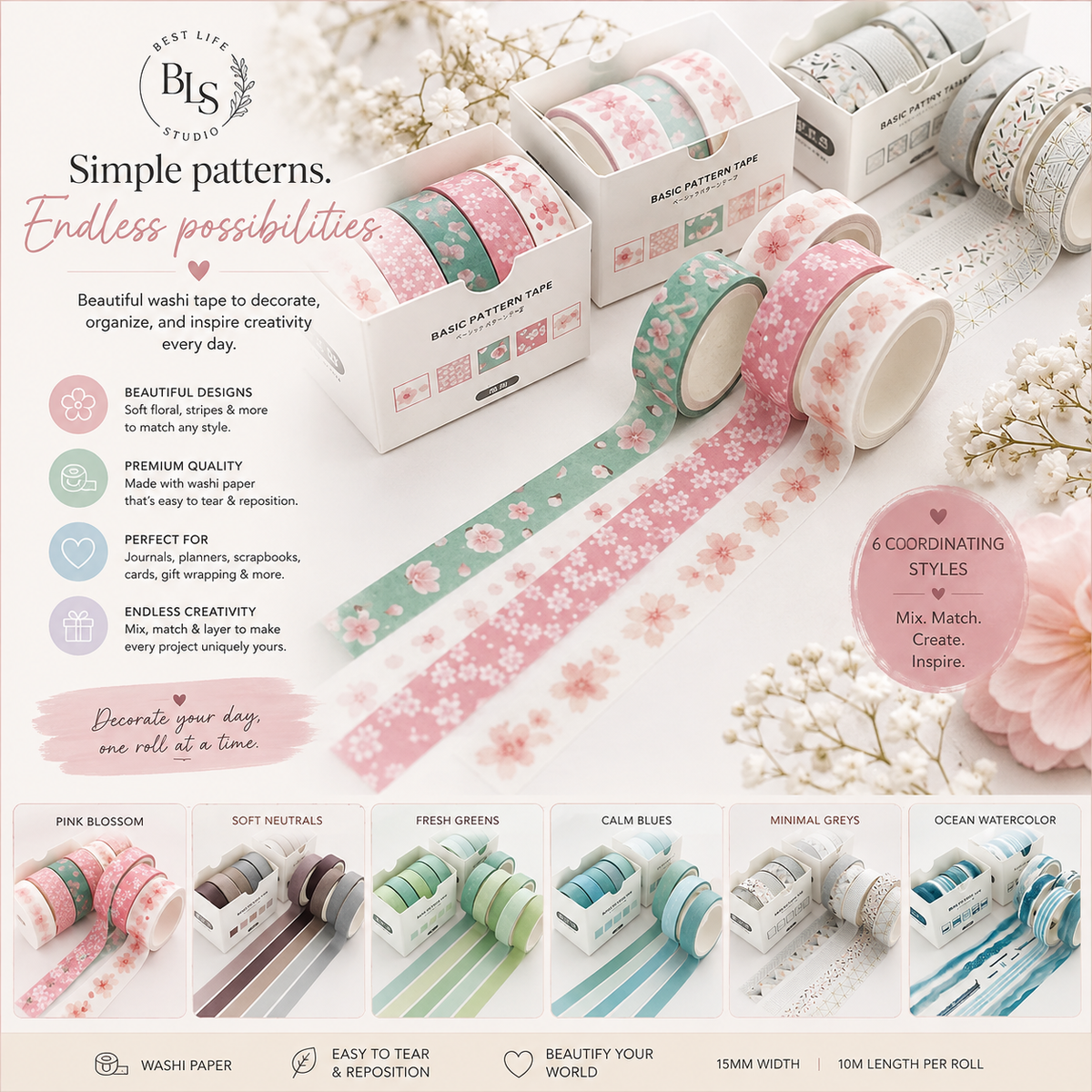 Creative Japanese Washi Tape Collection (5-Pack)