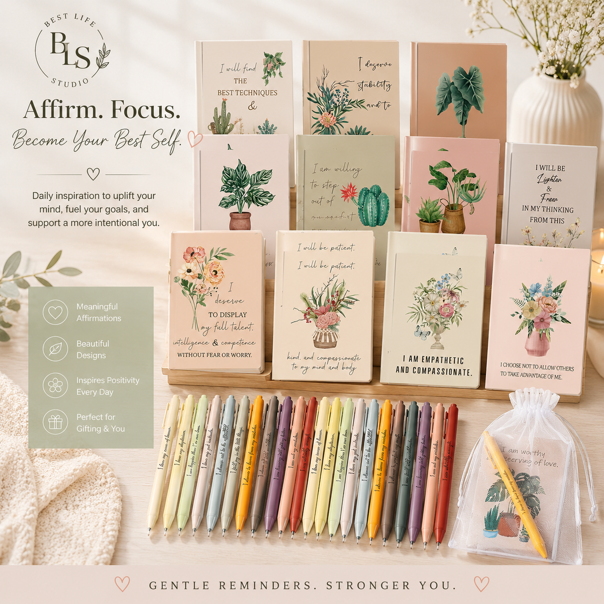 BloomyNotes 72-Piece Positivity Set with Pens & Bags