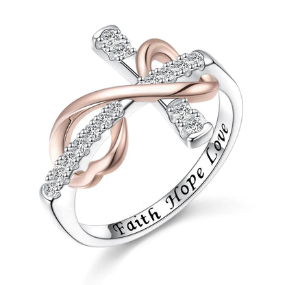 Sterling Silver Cross & Infinity Ring - Faith Hope Love Size 7