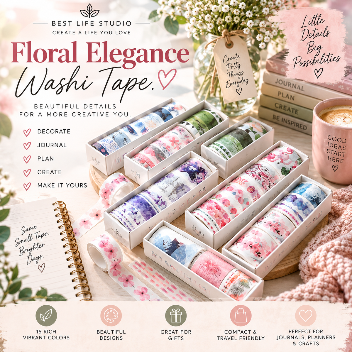 Color Life DIY Washi Tape Collection (8-Pack)