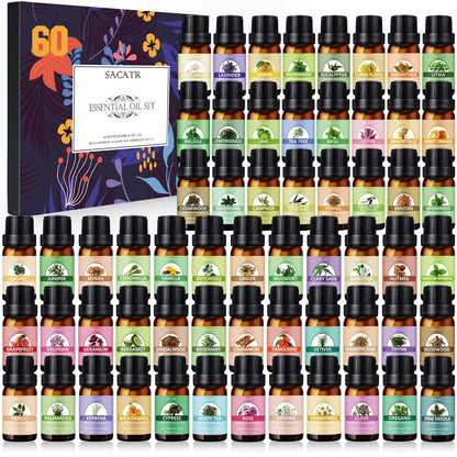 Ultimate Aromatherapy Oils Set - 60 Pure Scents for Home & Spa 10ml