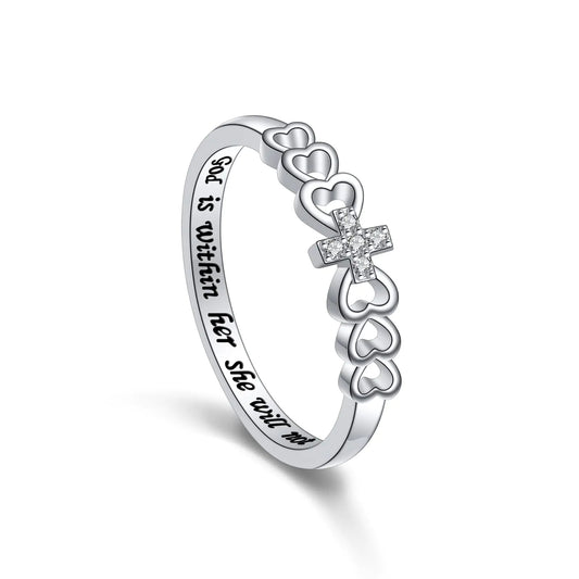 Faithful Heart Sterling Silver Cross Ring